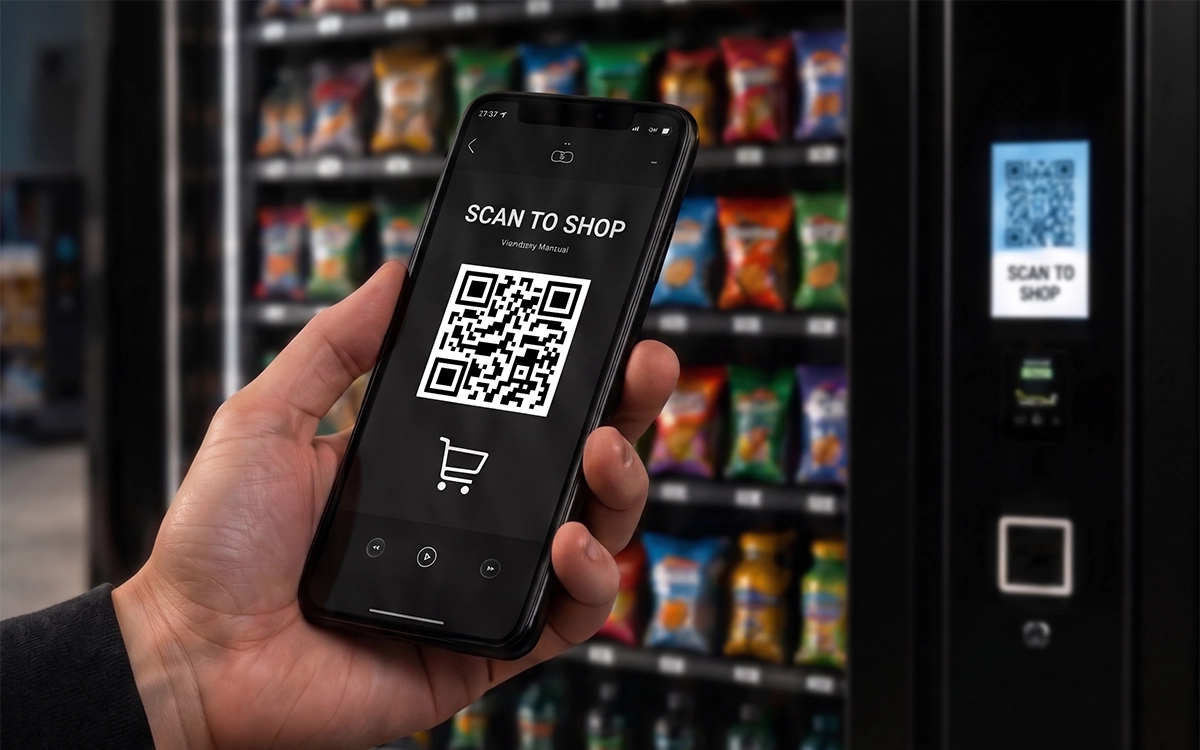 Smart vending machine features with cashless payments.