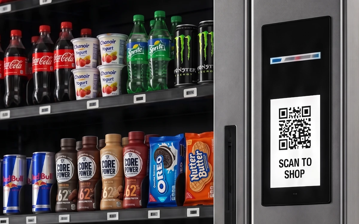Smart vending machine features with touchless technology.